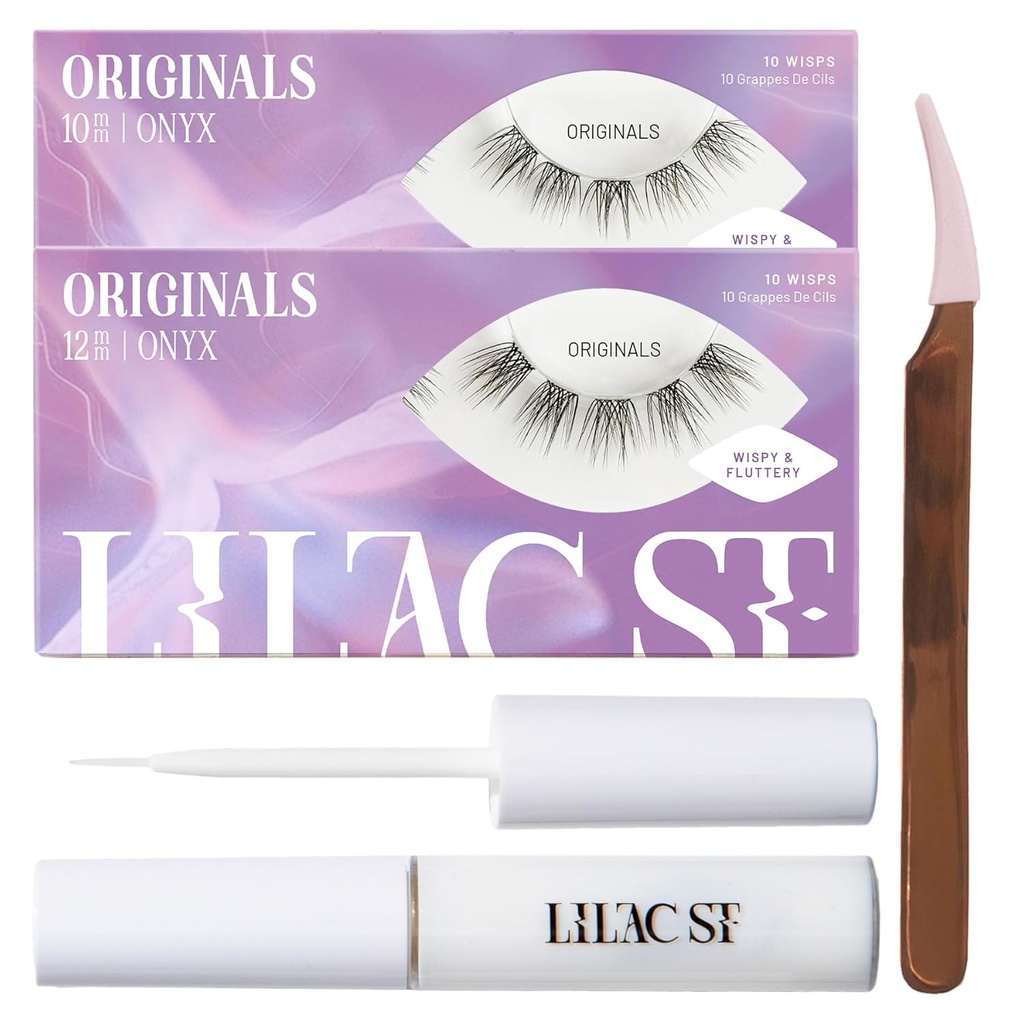Lilac St - Originals Starter Kit - Sisältää Natural Faux Eyelash Clusters (10mm & 12mm), Clear Lash Liima, & Lash Applicator - Kevyt & Lifelike - kestää 10 päivää - Julma ilmainen, vegan - 20 Lashes