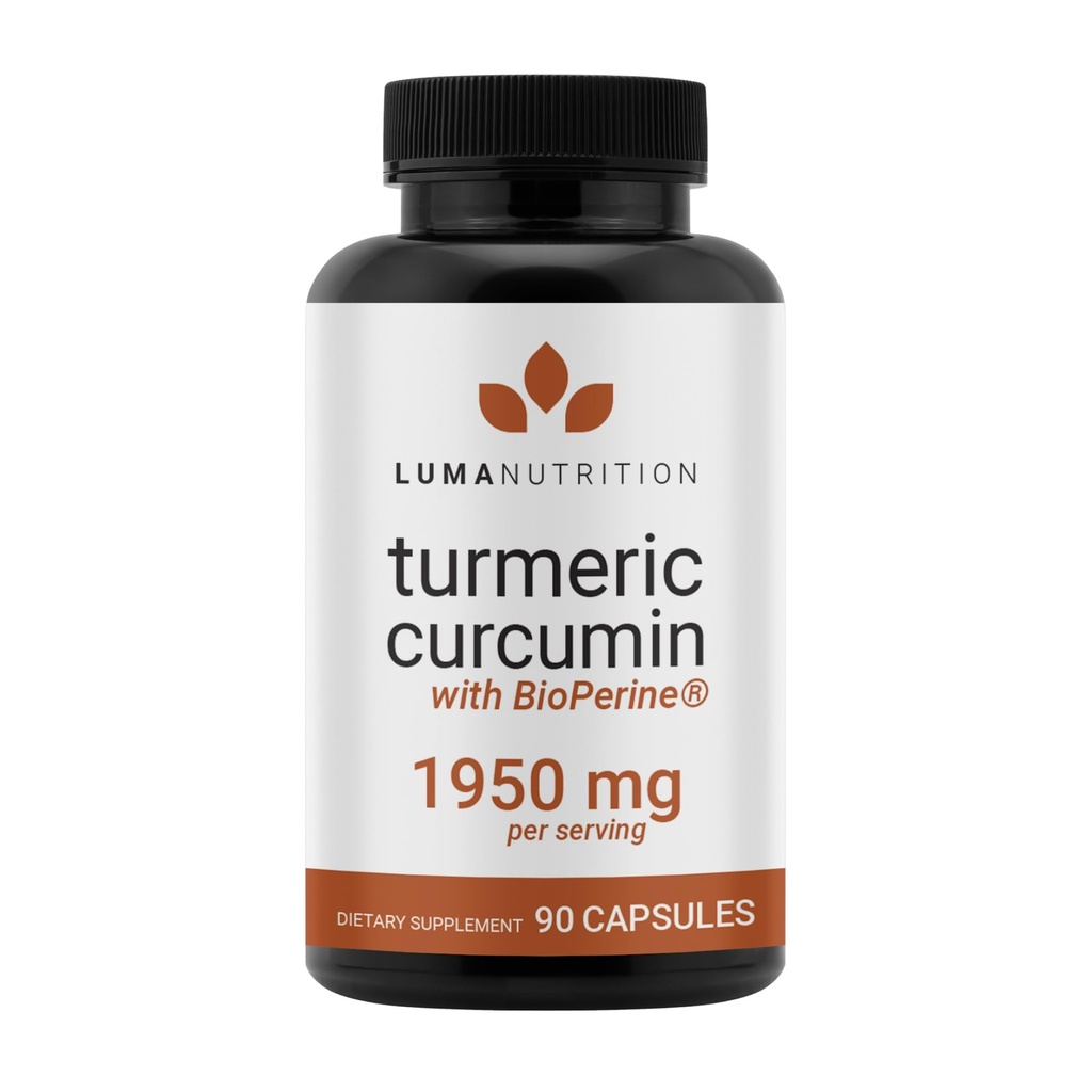 Luma Nutrition Turmeric Curcumin with Black Pepper - 95% Curcuminoidit - 1950mg Per Serving - Premium Turmeric Supplement - BioPerine for Max Imeytyminen - Valmistettu USA - 90 kapselia