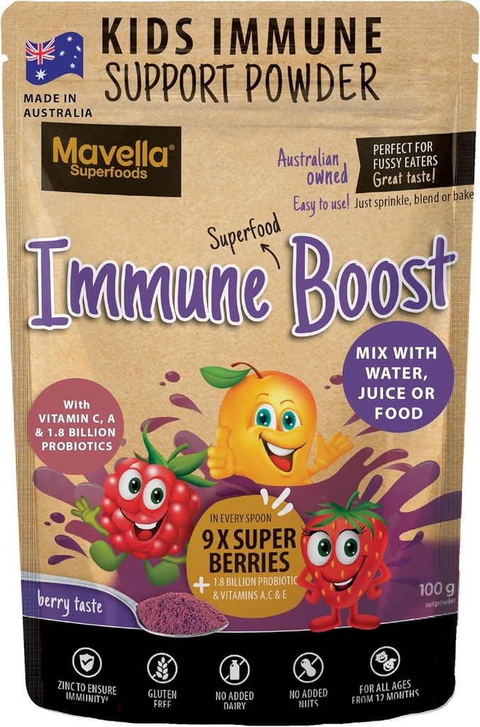 Lapset Immuuneja tukeva jauhe - immuuni Boost kanssa C-vitamiini A + E, Magnesium & Probiootit 9 Supermarjat - marja maku immuniteetit Vaihtoehtoinen 3.52oz (100g)