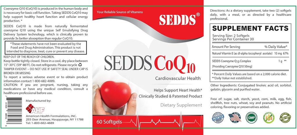SEDDS® CoQ10 Ubiquinol Cardiovascular Health Supplement, daglig vitamin för hjärthälsa och energi (60 greve), högt absorption flytande vattenlöslig Softgel för högt blodtryck och kolesterol