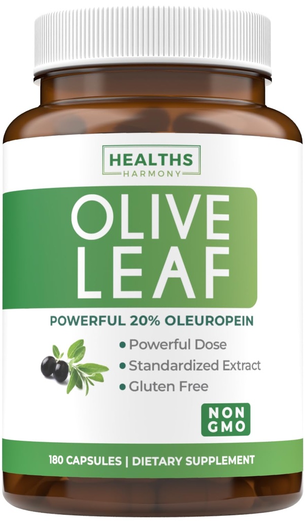 Super Strength Olive Leaf Extract Capsules - Vegan Non-GMO 750mg Olivextrakt med 20% Oleuropein Antioxidant Supplement för Immunity Skin och Heart Health Support - Made in the USA (6 Month Supply)