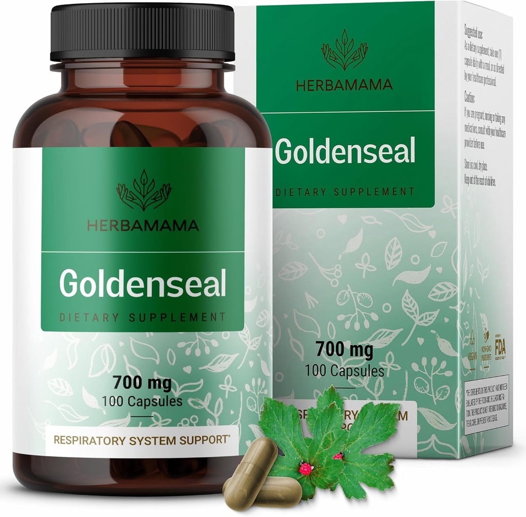 HERBAMAMA Goldenseal juurikapselit 700mg - Hengityselimet ja immuuni tuki Goldenseal Powder täydennysosa - Vegaani, ei-GMO
