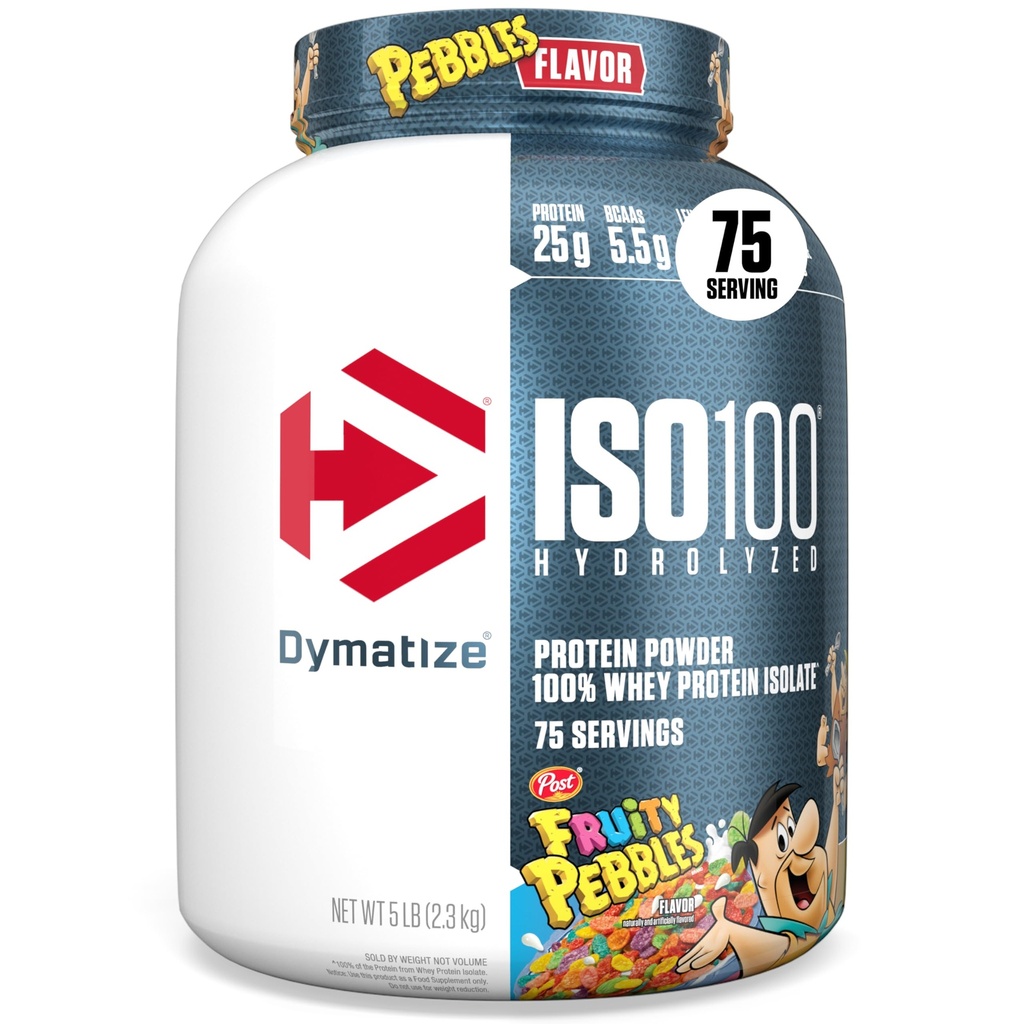 Dymatize x Fruity Pebbles ISO100 Whey Protein Powder Isolate, 25 g proteiinia, 5,5 g BCAAs, 120 Cal., Gluteeniton, 1g rasvaa, 1g sokeria, 2g karb (75 tarjoilua)