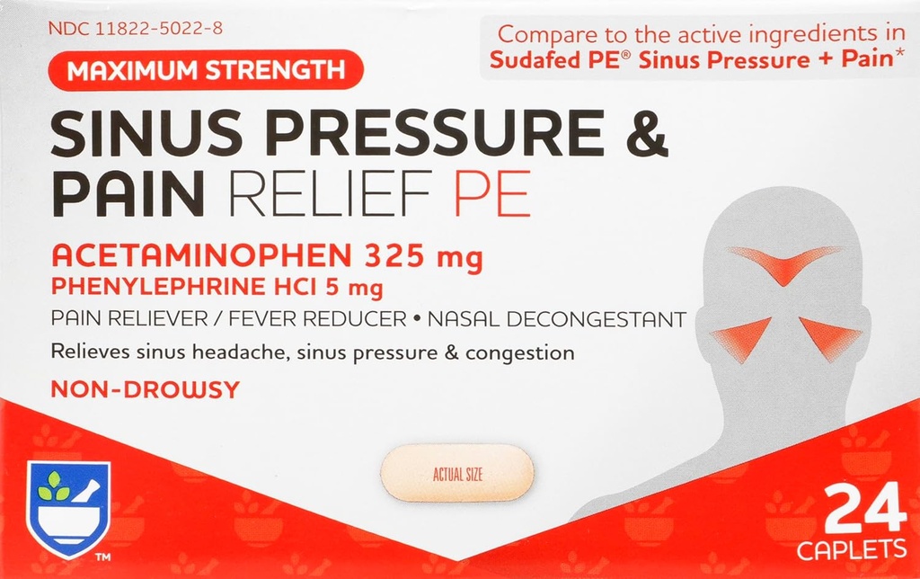 Rite Aid Sinus Pressure and Pain Reliever PE, Non-Drowsy - 24 tablettia ...