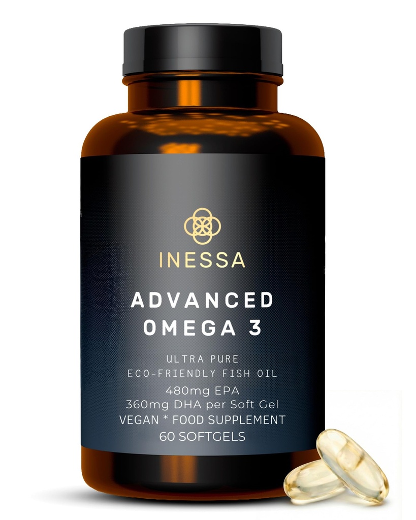 Omega 3 Fish Oil 1200mg (480mg EPA/360mg DHA per kapseli) High Strength, Ultra Pure, Eco Friendly 60 kapselia, 2 kuukautta Supply. GMP & Merisertifikaatin ystävät