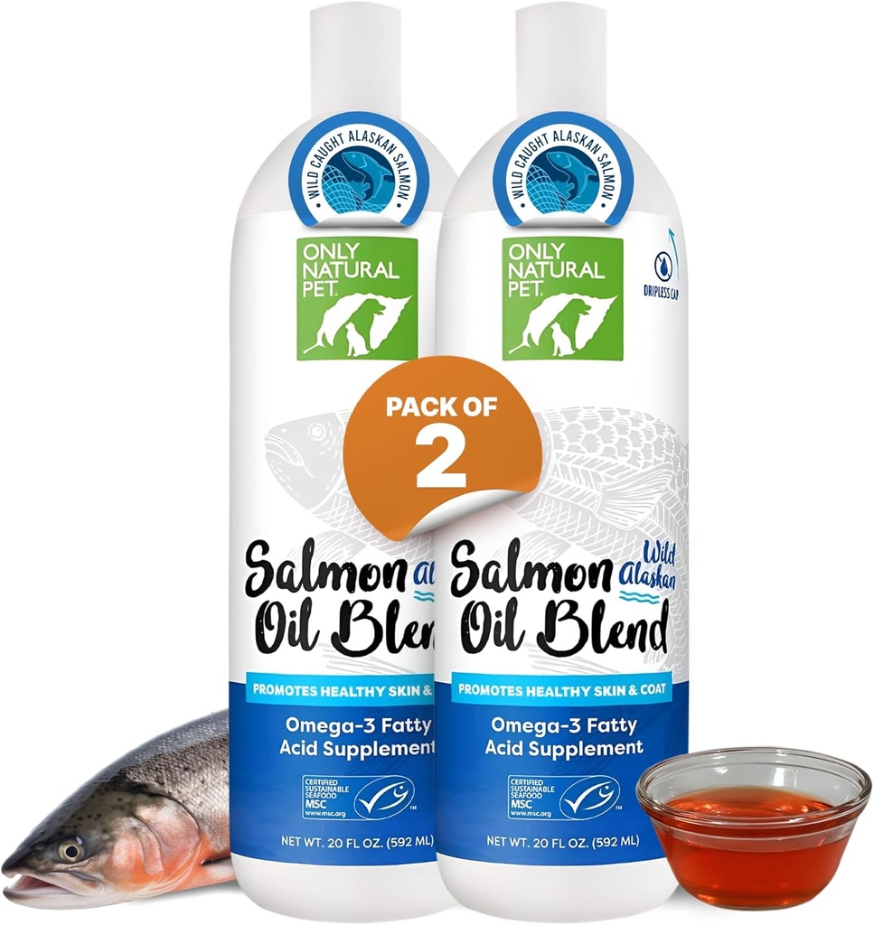 Vain luonnollinen lemmikki Wild Alaskan Salmon Oil for Dogs & Cats - Omega 3 & 6 täydennysosa lemmikkieläimet - EPA & DHA Fish Oils, All Natural Joint Support, edistää terve iho, takki & sydän - 20 Fl Oz (paketti 2)