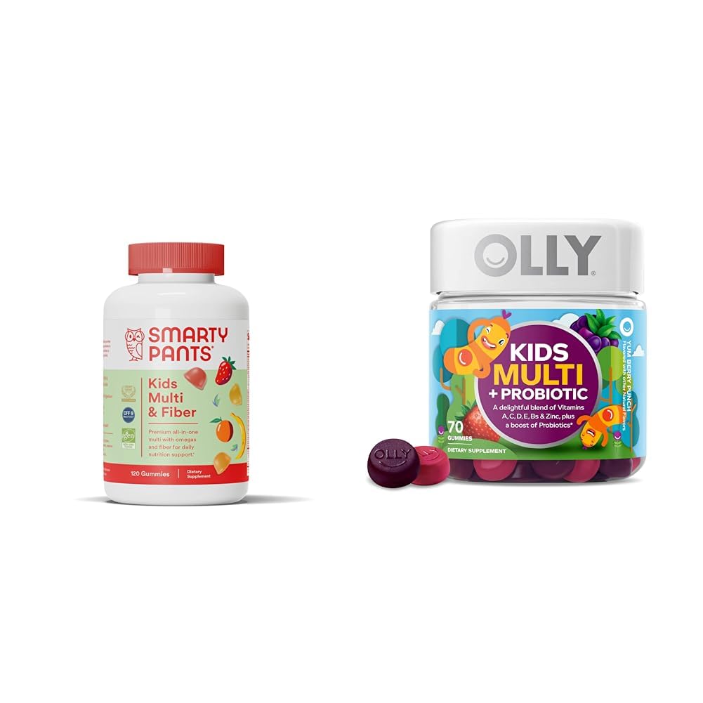 SmartyPants Kids Multivitamiini Gummies ja kuitu täydentää: Omega 3 Kalaöljy & Olly lapset Multivitamiini + Probiootti Gummy, Ruoansulatus-ja immuunituki