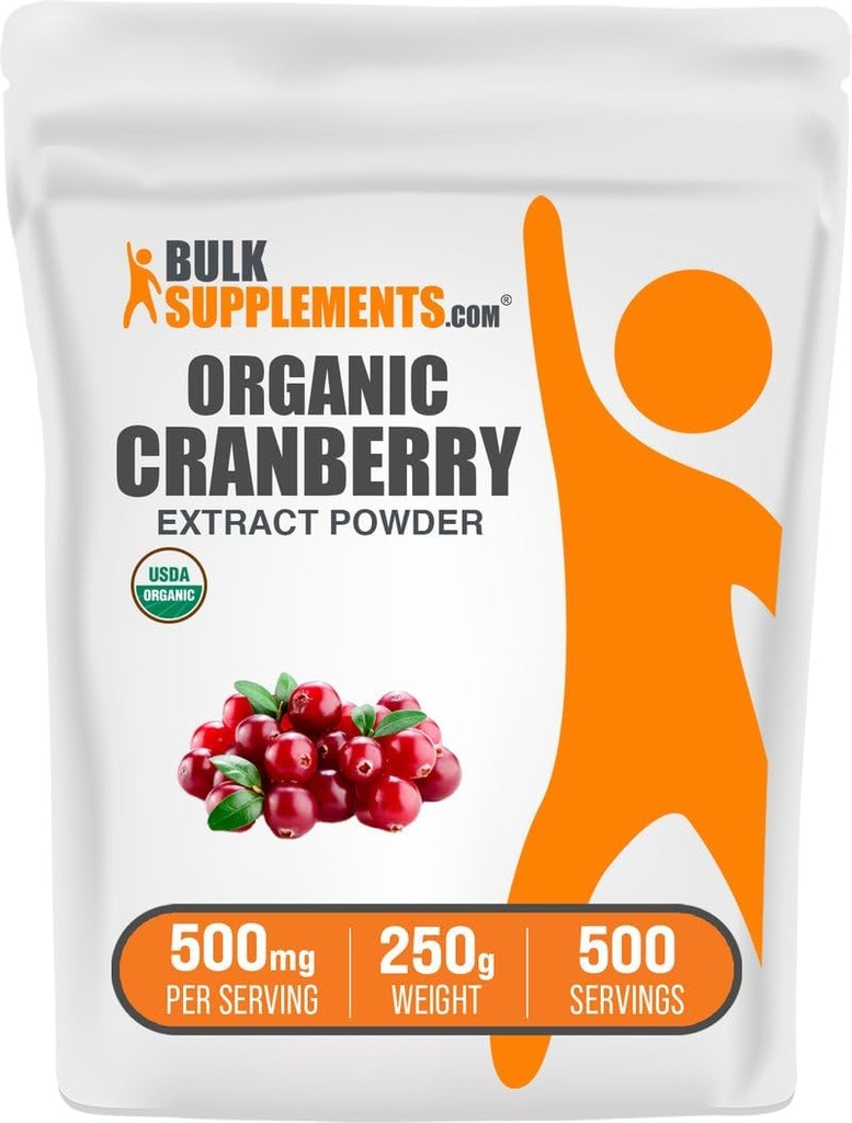 BulkSupplements.com Organic Cranberry Extract Powder - Organic Cranberry Flavoring Powder, Sourced från Vaccinium Macrocarpon Fruit - Vegan & Gluten Free, 500mg per Servering, 250g (8,8 oz) (Pack av 1)