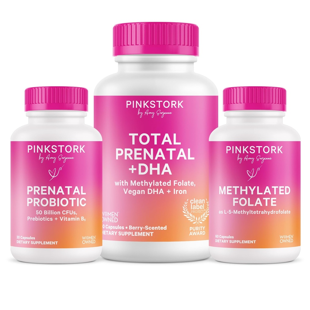 Pink Stork Total Prenatal, Probiotic & Methyl Folate - Graviditet Wellness Bundle