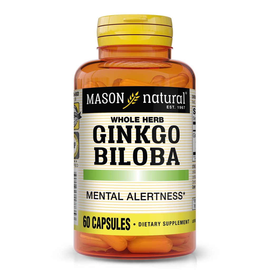 Mason Natural Ginkgo Biloba, 1 kuukauden tarjonta, auttaa parantamaan mielentilaa & tuki Optimaalinen aivotoiminta, 60 kapselia