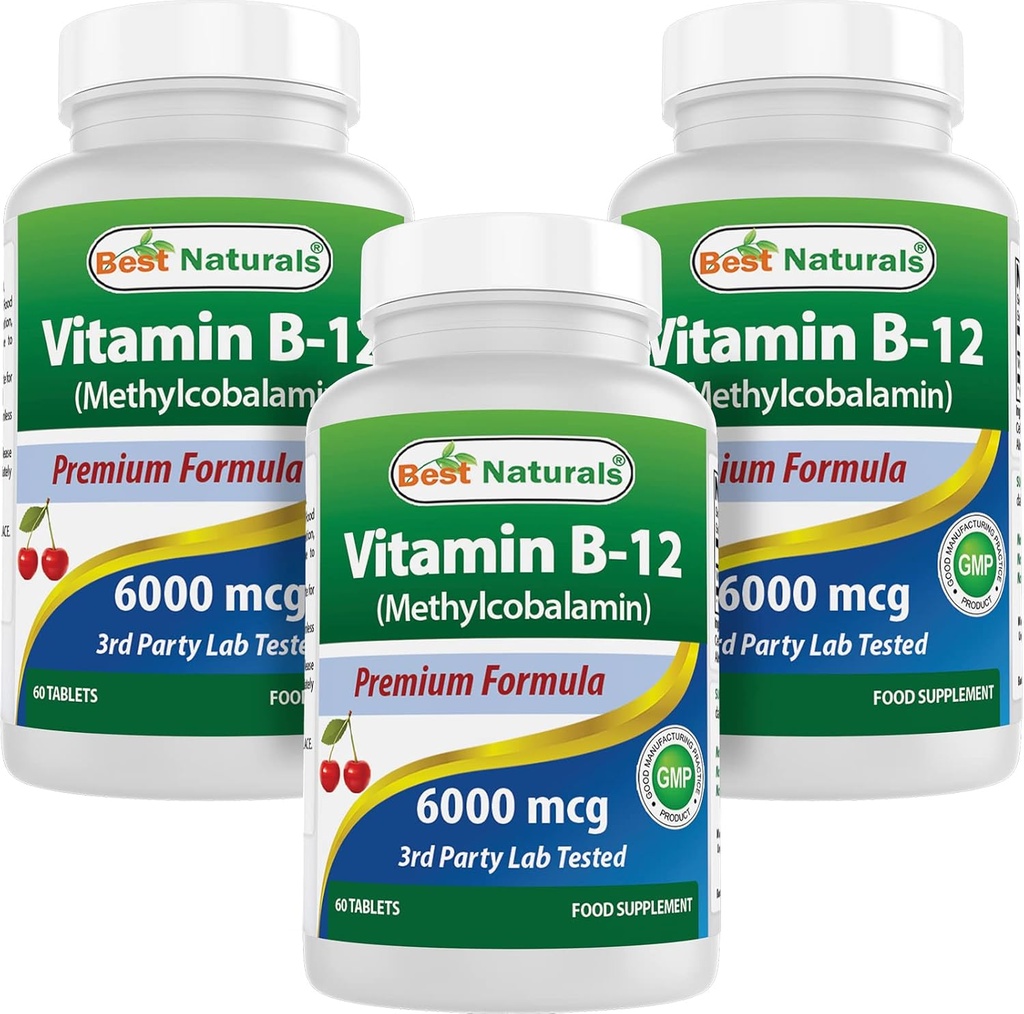 Bästa Naturals Vitamin B-12 som Methylcobalamin (Methyl B12), 6000 mcg 60 Sublingual Tablets (60 Count (Pack of 3))