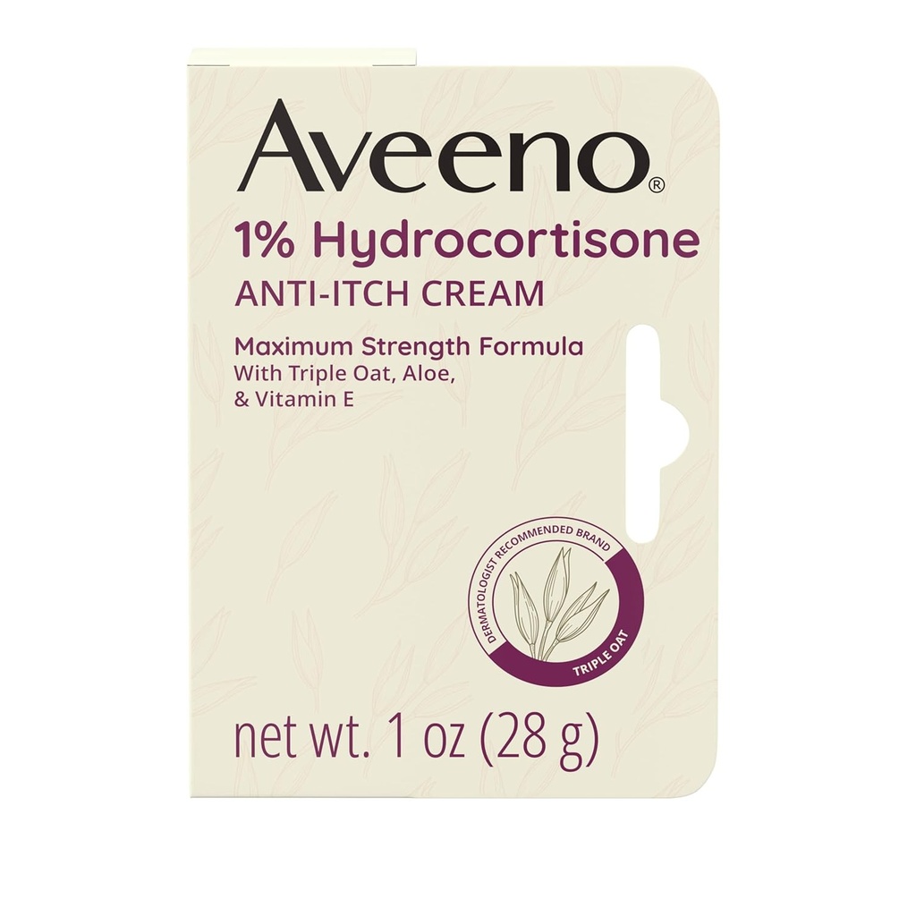 Aveeno Maximal Styrka 1% Hydrocortisone Anti-Itch Cream, Triple Oat, Aloe & Vitamin E För Itch Relief Från Eczema, Psoriasis, Insektsviter, Poison Ivy, Oak & Sumac & Detergents, 1 uns, 2 Pack