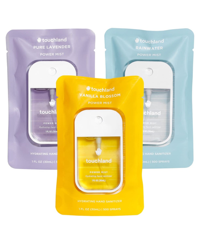 Touchland Power Mist Hydrating Hand Sanitizer Spray, Blossom Trio Set (Laventeli, Vanilla, Sadevesi), 1 FL. OZ. Matkan koko (Set of 3)