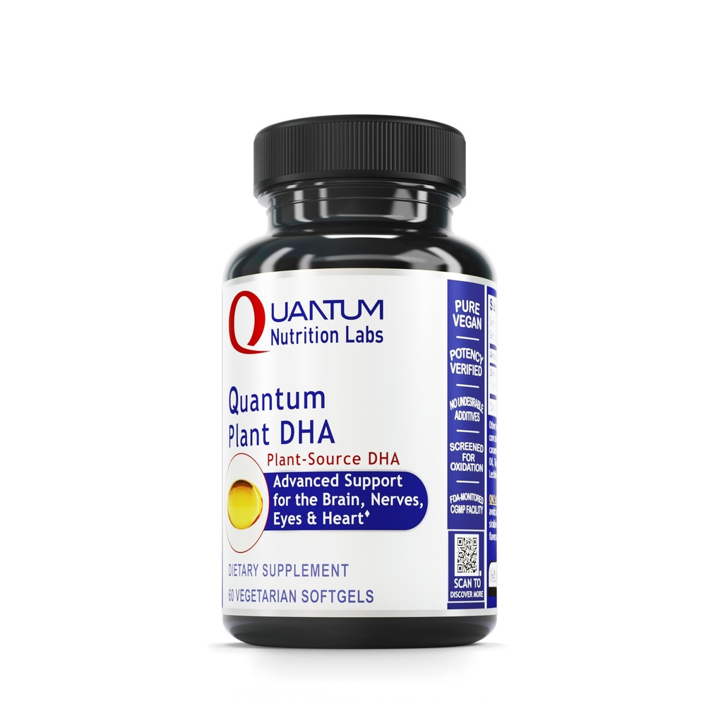Quantum Nutrition Labs Plant DHA - ei-GMO Vegan DHA Omega 3 rasvahapot, Algae Based DHA naisille ja miehille, Natural DHA Supplement Sopii Vegans- 60 kasvissyöjä Softgel Kapselit