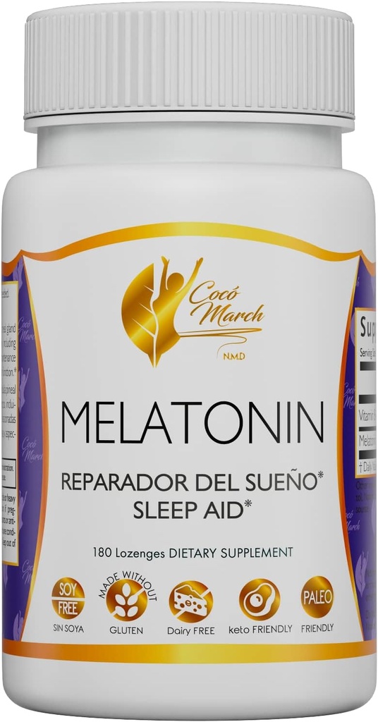 Cocó Maaliskuu N.M.D Pureskeltava melatoniini 3 mg - Nopea julkaisu - Luonnollinen uniapu - Gluteeniton, Paleo Friendly, Dairy Free, Keto Friendly, Soy Free, 180 Lozenges