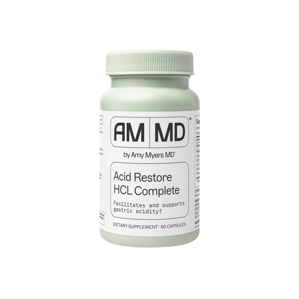 Amy Myers MD Acid Restaurate with Betaine & HCL - Suoliston ja suolen terveystuen lisäravinteet - Liukas jalava Bark - ei-GMO, Gluteenittomat & ei- meijeriä - 60 kapselia (60 tarjoilua)