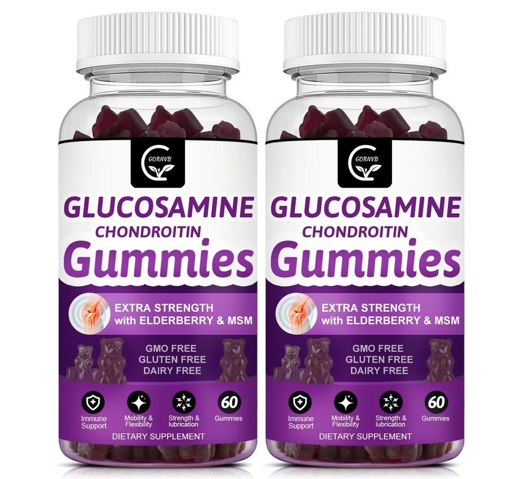 Glukosamiini Chondroitin Gummies MSM & Elderberry Extra Strength - Joustavuus Tuki, antioksidantti Immuuni tuki täydentää aikuisille, miehet & naiset - 60 Chondroitin Gummies (2 pakkaus)