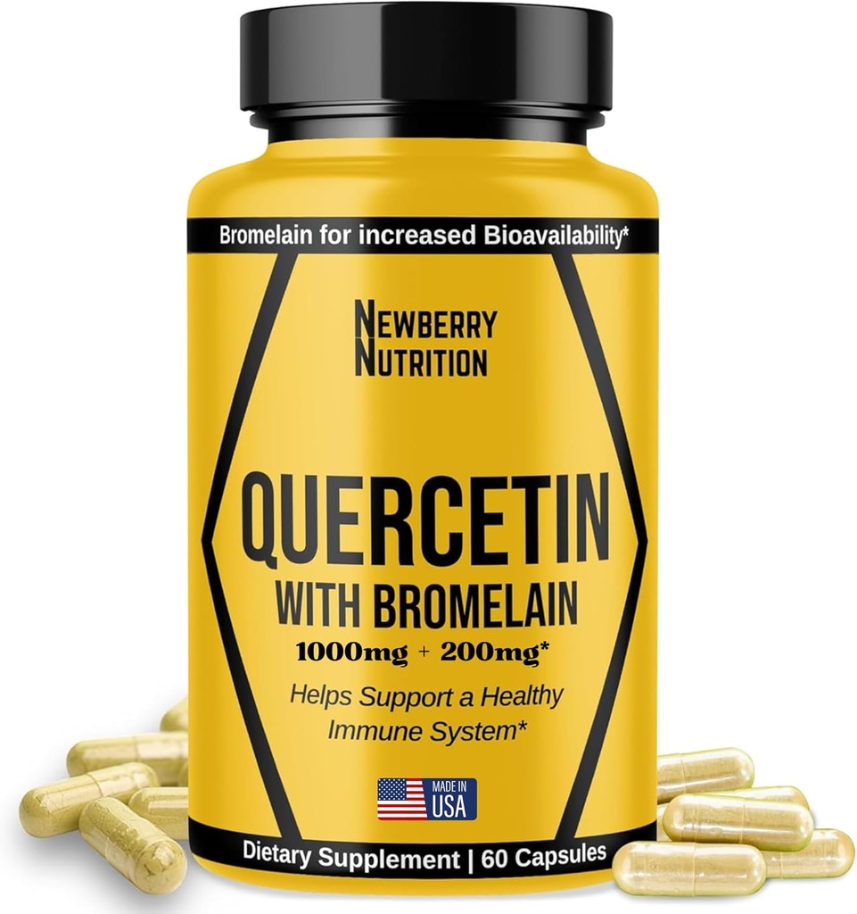 Quercetin med Bromelain Supplement 1200mg, Quercetin 500mg kapslar, hjälper till att stödja hälsosam immunitet, potent antioxidant, 60 greve