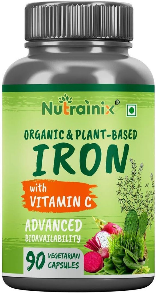 Organic Iron Supplement C-vitamiini, Punajuuret, Pinaatin lehdet Red Blood Cell Function - 90 kasvissyöjä kapselit