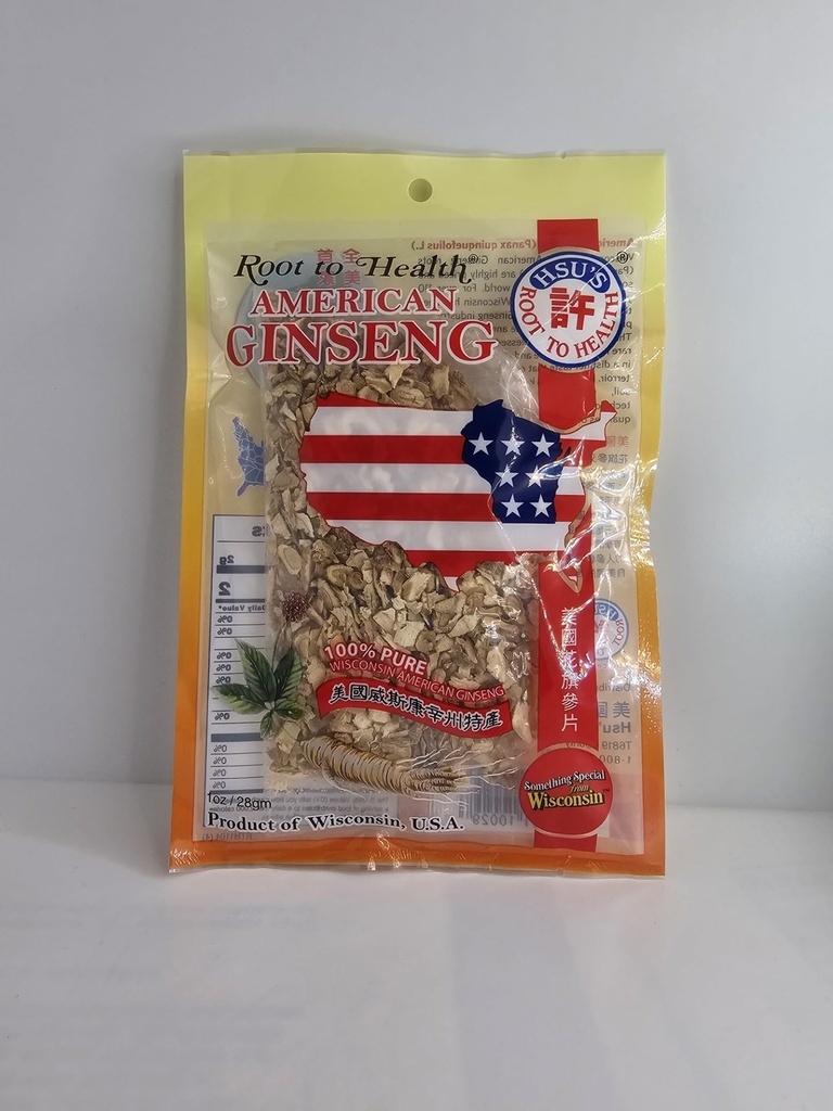 Hsu Root till Health American Ginseng Slices, 1 uns, odlad i Marathon County, Wisconsin USA