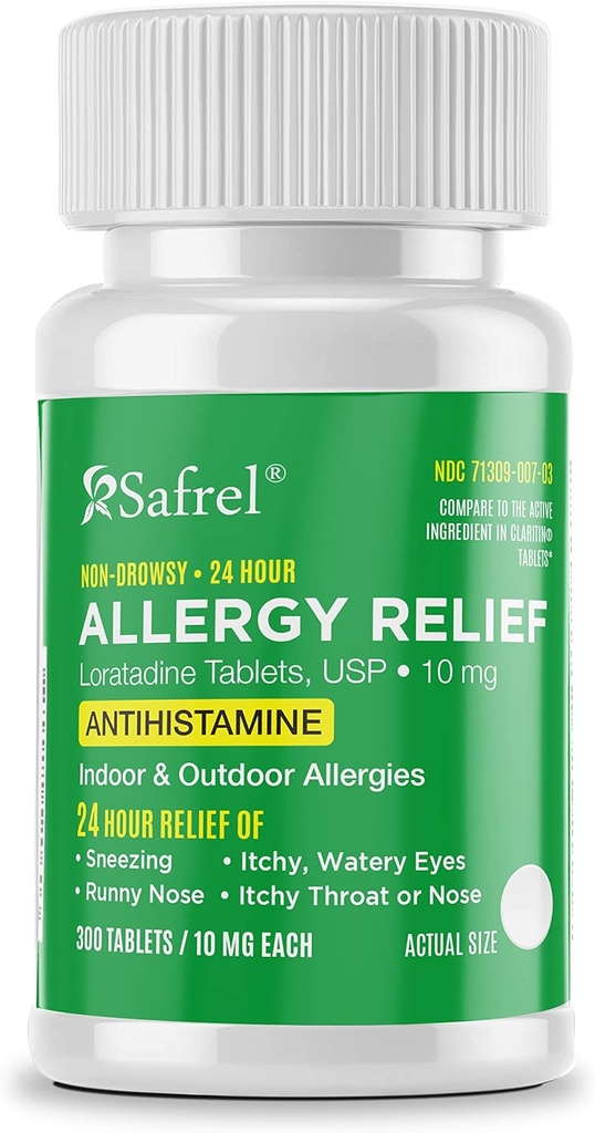 Safrel Allergia 10 mg tabletit ... ei-luonnollinen 24 tunnin allergiaapulääke... Antihistamiini tuki Runny nenälle, aivastelulle, kutiavalle, vetiselle silmälle (300)