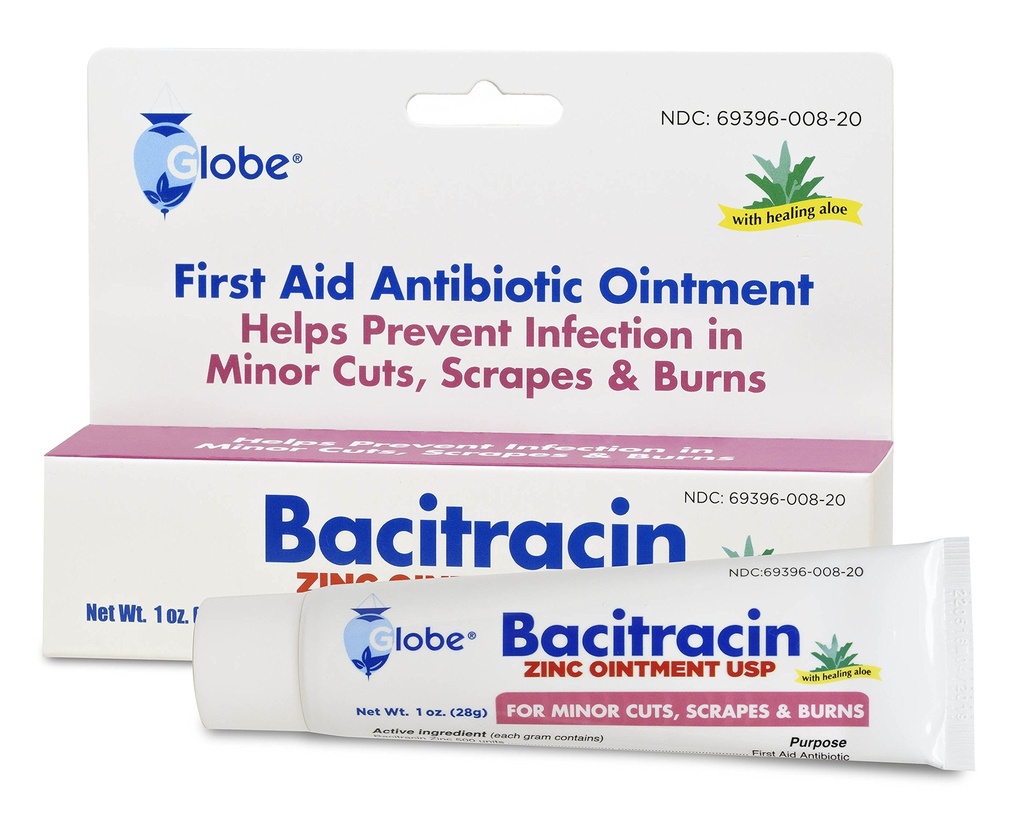 Globe Bacitracin Zink 1 oz Tube, första hjälpen Antibiotisk salva hjälper till att förebygga infektion i mindre skärningar, skrapor och burns