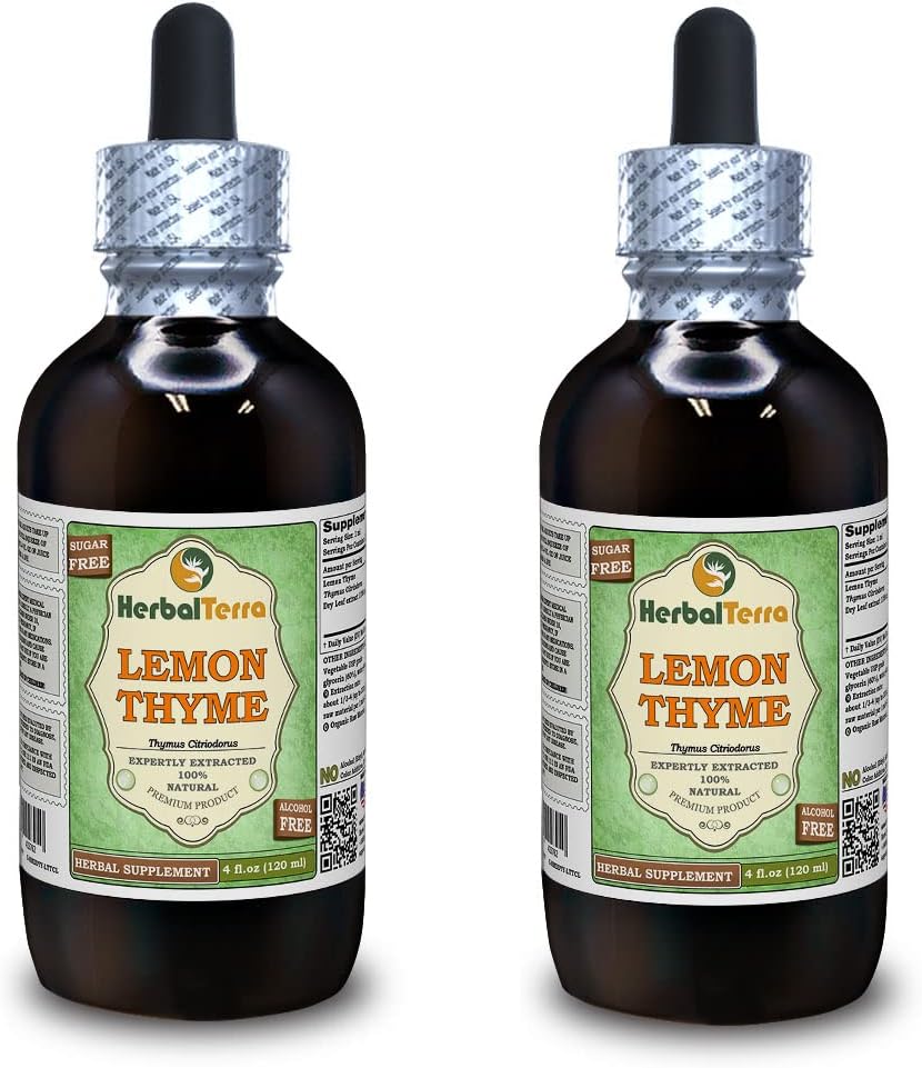 Lemon Thyme (Thymus x Citriodorus) Glycerit, Organic Dried Herb Alcohol-Free Liquid Extract (Brand Name: HerbalTerra, Proudly Made in USA) 2x4 fl.oz (2x120 ml)