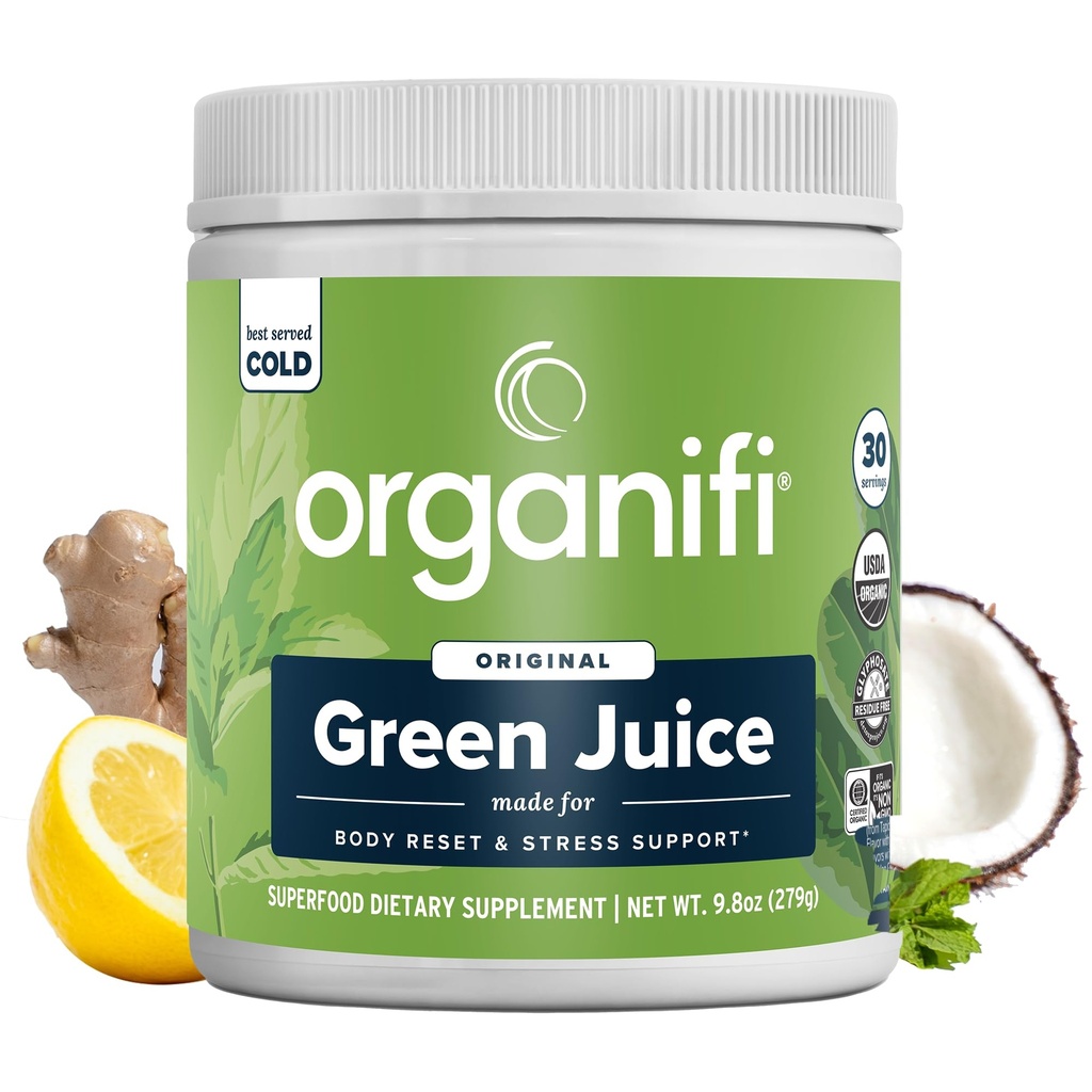 Organify Green Juice - Powder Supplement med organisk Spirulina, Ashwagandha och Chlorella - hjälper till att uppnå fitnessmål och minska kortisolnivåer, 30-dagars leverans