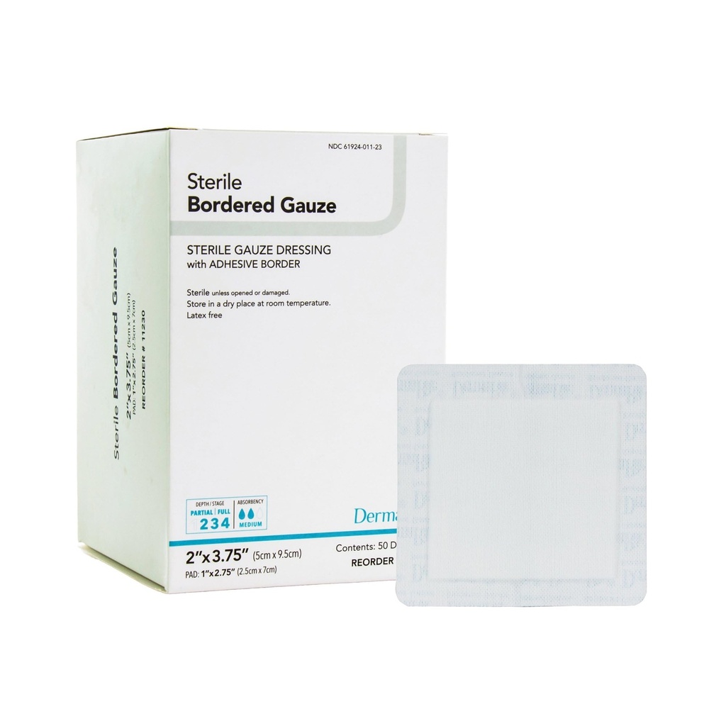 DermaRite's Sterile Bordered Sterile Guze Dressing with Adhesive Border - Joustava ei-vuoraava materiaali, First-Aid, yksilöllisesti pakattu - 2 in. x 3-3/4 in., 1 Count, 50 Packs, 50 Yhteensä