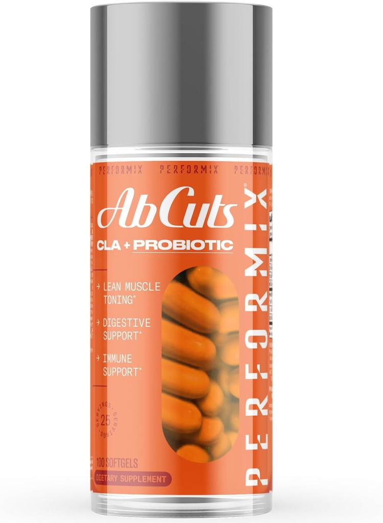 PERFORMIX - AbCuts CLA + Probiootit - Fitness tavoitteet - Tukee Lean Muscle Growth & Gut Health - Energy & Endurance - Ruoansulatuskanavan terveys hyvinvointi - naiset & miehet - 100 pehmeät geelit