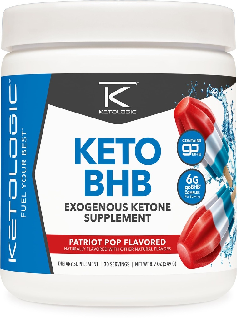 Ketologic Keto BHB (Patriont Pop Flavor) 30 Tarjoukset - Exogenic Ketone Supplement with goBHB, Beta-Hydroksibutyraatti Suolat
