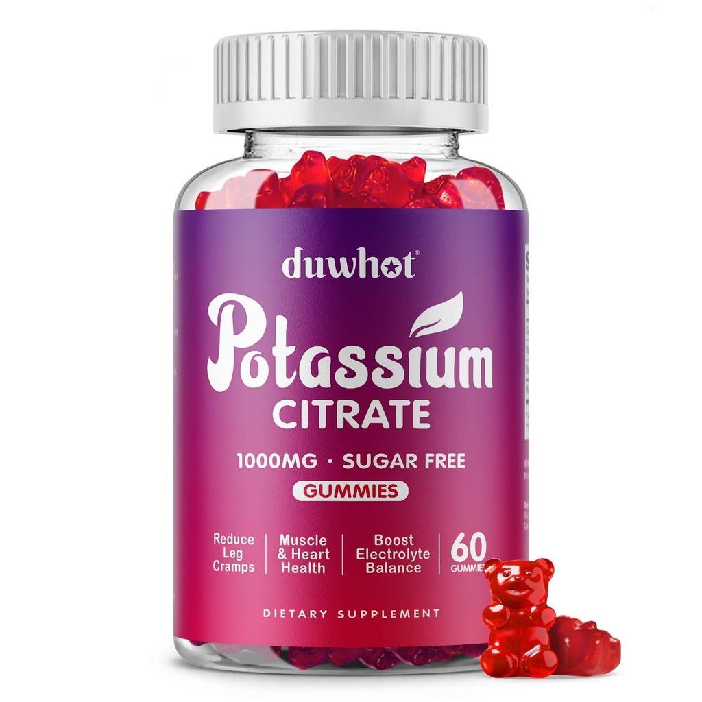 Kaliumsitraatti 1000 mg Gummies, kalium täydentää aikuisille Naiset ja miehet, tuki jalat ja lihasten terveys, 60 purutablettia