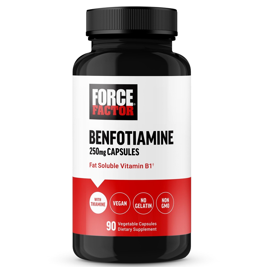FORCE FACTOR Benfotiamiini Plus tiamiinin lisäravinteet, rasvaliukoinen B1-vitamiini korkealle imeytymiselle, ei-muuntogeeniselle organismille, vegaanille, 90 kasvikapselille