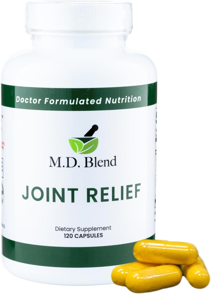 M.D. Joint Relief - Expert Formulated Supplement - Polvet, HIPS, Nilkkojen liikkuvuus - Päivittäinen hyvinvointi Blend - Kollageeni, Hydrolysoitu, Glukosamiini, BioPerine, Turmeric - 240 kapselia (paketti 2)