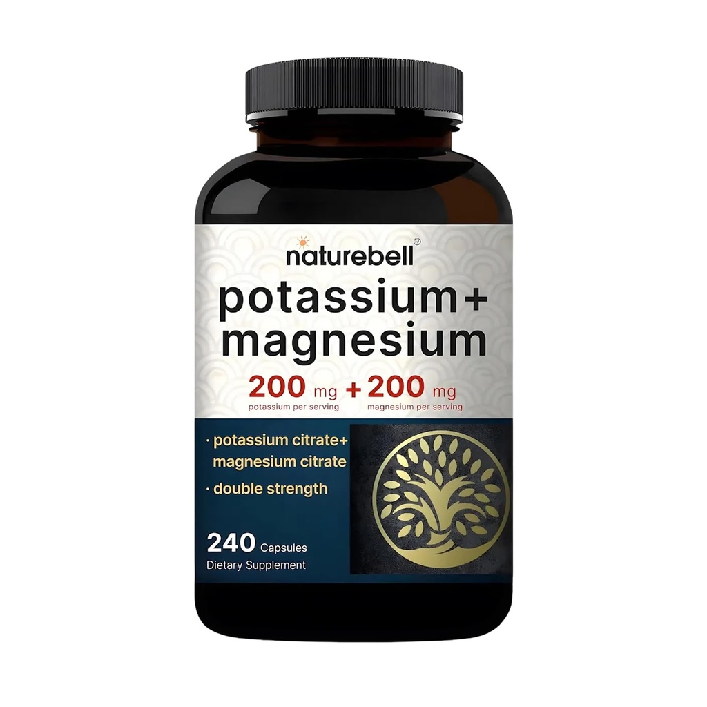Naturebell Potassium Magnesium Electrolyte Powder Capsules | 200mg Kalium + 200mg Magnesium Citrat | Muskel, Hjärt & Hydration Support | Keto & Carnivore Friendly | No Sugar, Non-GMO