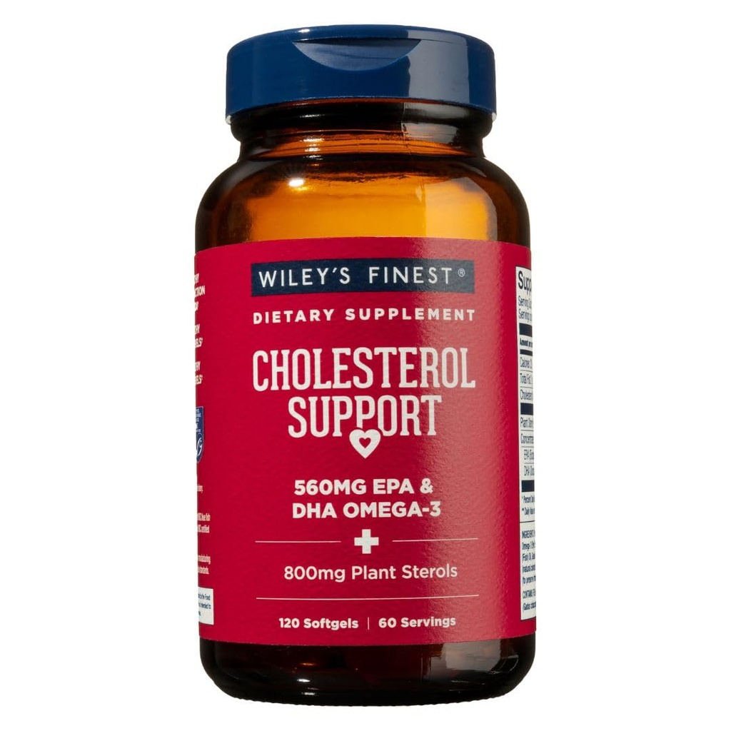 Wileys Finest Wild Alaskan Fish Oil Cholesterol Support - Hjärthälsotillskott för män och kvinnor - 560mg Omega-3s - 120 Softgels (60 portioner)