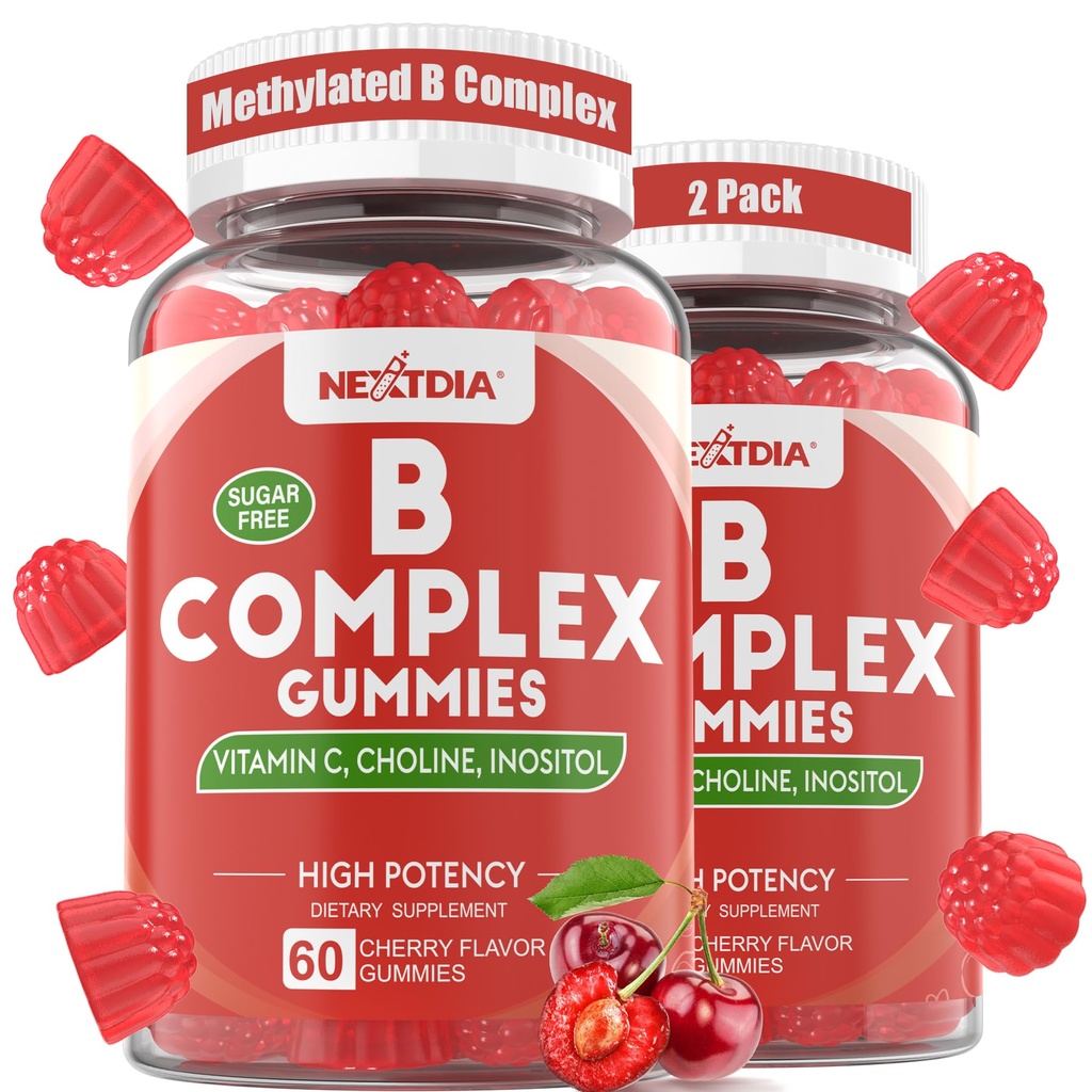 B-vitamiini Complex Gummies, Vegaani B-vitamiini Gummies kanssa 2000 mikrog Metyyli B12, Metyyli Folaatti ... Plus koliini + inositoli, C-vitamiini + sinkki tukee energiaa, mieliala, immuuni, terveet hiukset, iho - 120 Cts