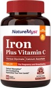 Hellävarainen rautalisä naisille, 27 mg Iron Bisglysinaatti Plus 120 mg C-vitamiini, vatsaystävällinen, optimaalinen imeytyminen ja ei-kosteuttavat rautapillerit, gluteeniton, 60 vegaanikapselia