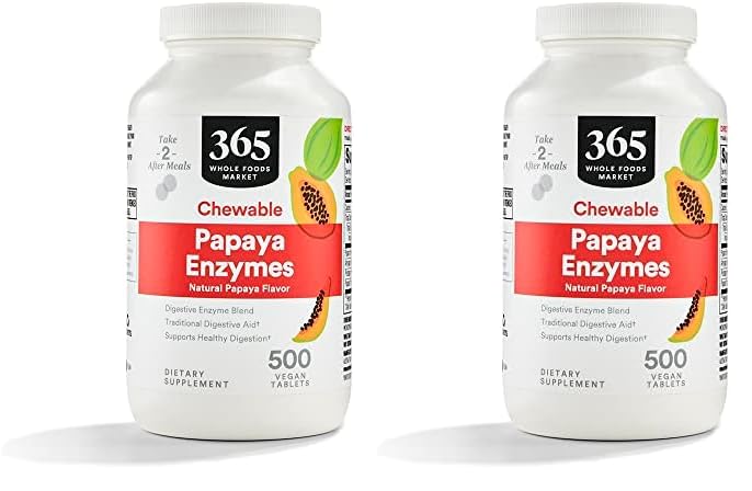 365 av Whole Foods Market, Papaya Enzymes, 500 Chews (Pack of 2)