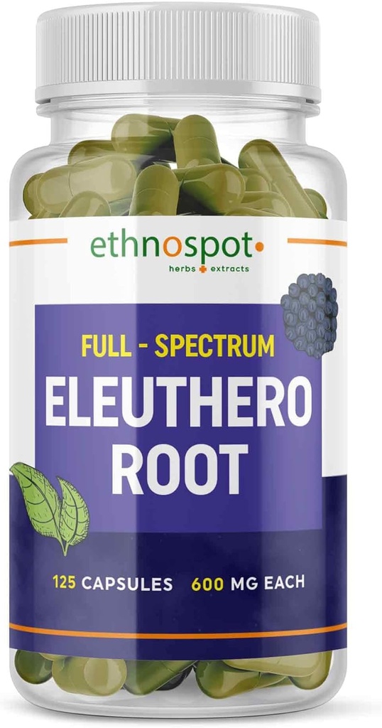 Full Spectrum Eleuthero Juurikapselit - Siperian Ginseng - Tehostaa fyysistä kestävyyttä ja henkistä valppautta - tukee immuunijärjestelmää - Tehostettu Eleutherosidi profiili - Kaikki luonnolliset - 125 Vegaanikapselit