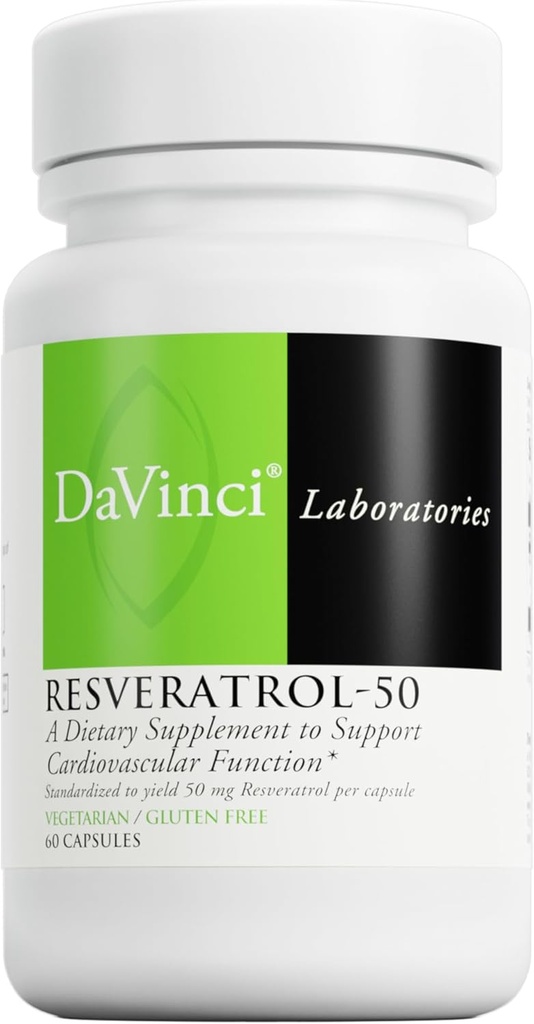 DAVINCI Labs Resveratrol-50 - Hjälper till att stödja immunsystem, benhälsa och hjärthälsa med Resveratrol * - Glutenfri och vegetarisk - 60 kapslar