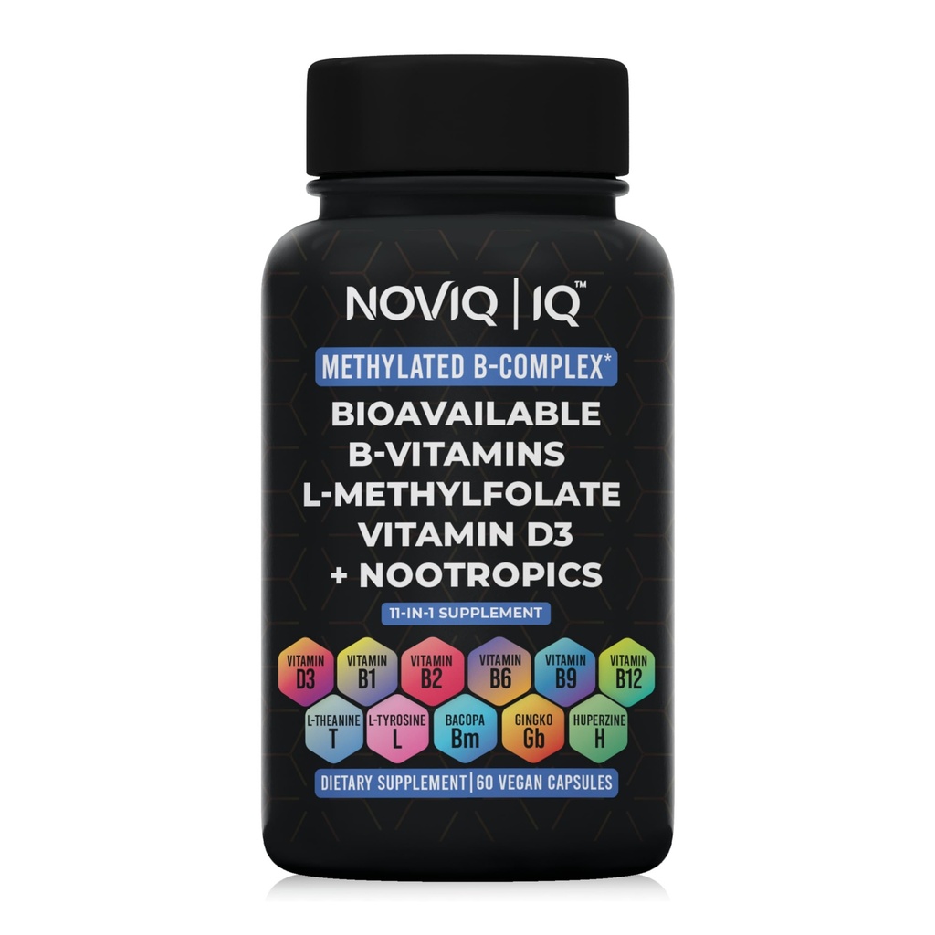 11-i-1 Methylated B-Complex Supplement: 680mcg L-Methylfolate(5-MTHF) Thiamin(B1) Riboflavin(B2) Pyridoxal(B6) Methylcobalamin(B12) - VegD3® + Nootropics - 1 100mg + Servering - 60 greve