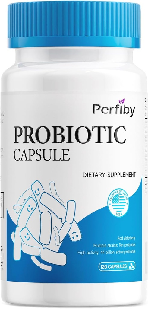 Probiotika med Elderberry för Digestive & Immune Health Supports Occasional Constipation, Diarrhea, Gas & Bloating, 120 kapslar, 60-dagars leverans