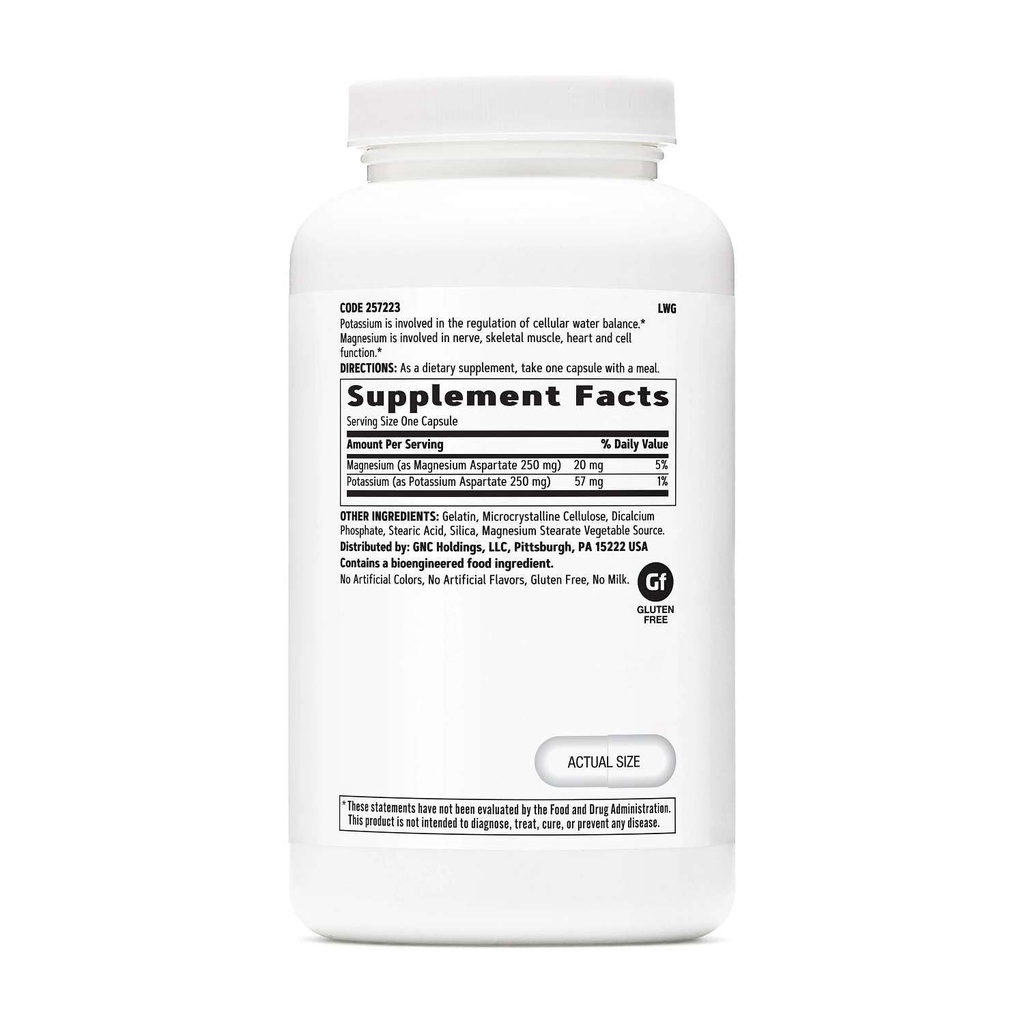 GNC kalium och magnesium Aspartate 250mg Supplement, hjälper till att reglera vattenbalans, 240 portioner