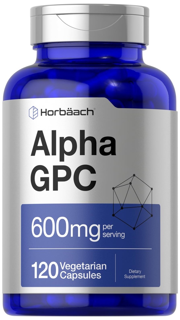 Horbäach Alpha GPC 600mg ... 120 kapselia... Kasvissyöjä, ei-GMO & Gluteeniton koliinilisä...