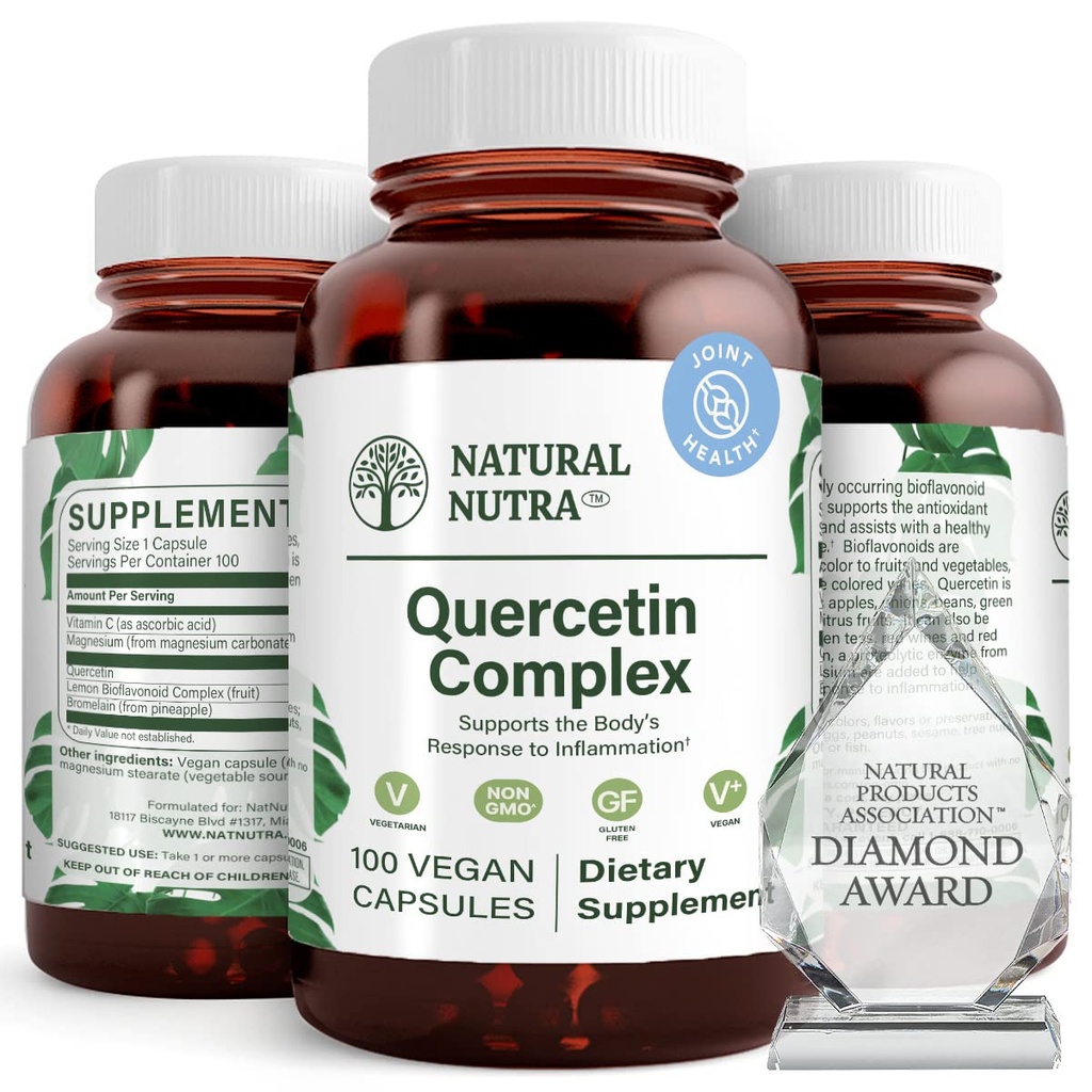 Natural Nutra Quercetin Komplex med Bromelain och vitamin C C Citrus Bioflavonoid Supplement, Stöd Body till Seasonal Changes & Body Redness, främjar leverhälsa, 100 Vegan och Vegetariska kapslar
