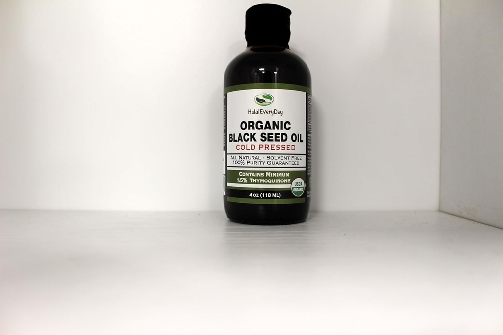 HalalEveryDay Organic Black Seed Oil - USDA Certified Cold Pressed lasipullo Yli 1,5%