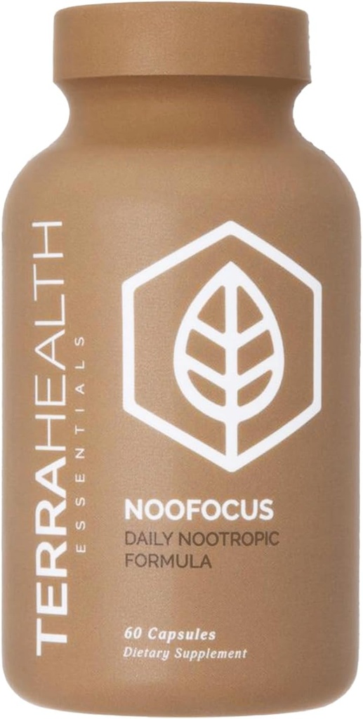 Terra Health Essentials NOOFOCUS - Nootropics Brain Support Supplement with Adaptogenic Mushrooms, Alpha-GPC, Gotu Kola, L-Theanine for Focus & Memory - All Natural, 30 päivän tarjonta