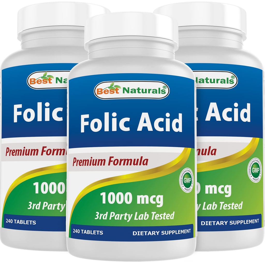 Bästa Naturals Folic Acid 1000 mcg (Vitamin B9), 240 tabletter (1000 mcg (Pack av 3))