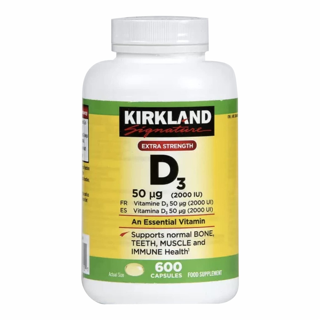 Kirkland Maximum Strength D3-vitamiini 600 Softgels (pakkaus 2)